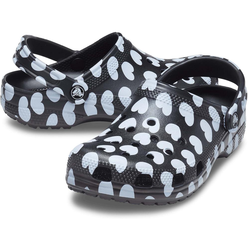 Crocs Classic Heart Print μαυρα ασπρα | 8379265Ελλαδα -LI