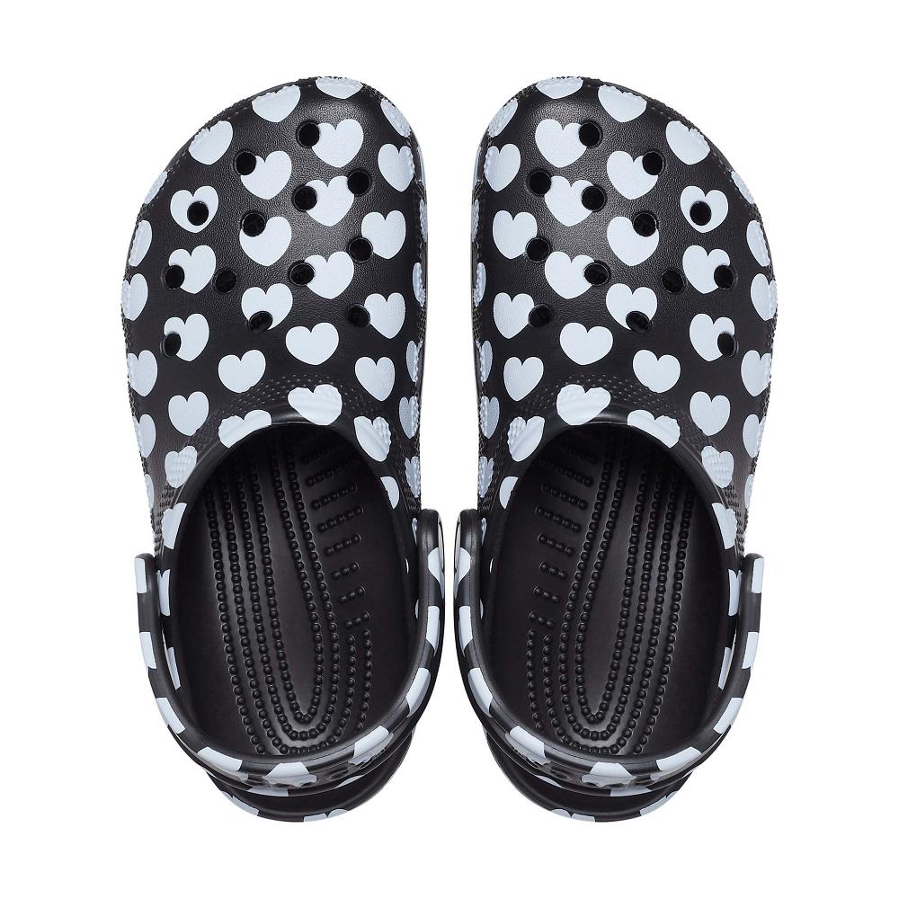 Crocs Classic Heart Print μαυρα ασπρα | 8379265Ελλαδα -LI