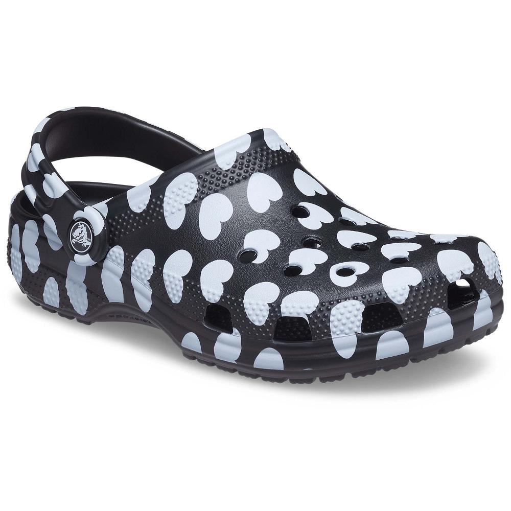 Crocs Classic Heart Print μαυρα ασπρα | 8379265Ελλαδα -LI